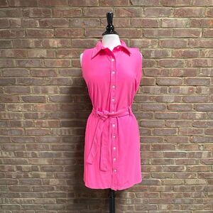 Katherine Way Women’s Pink Sleeveless Button Front Belted Dress Sz M